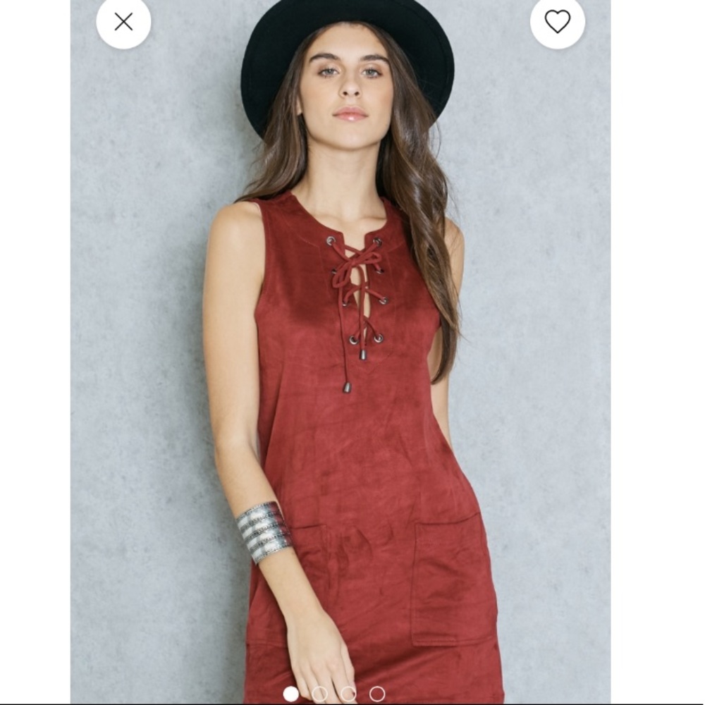 Forever 21 Maroon Faux Suede Lace Up Dress